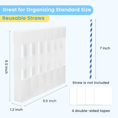 Acrylic Straw Holder for Cabinet, Reusable Straw Organizer with Double Sided Adhesive Tape Tumbler Straws Storage Container for Cupboard Drinking Straws Dispenser for Kitchen Counter (Transparent)