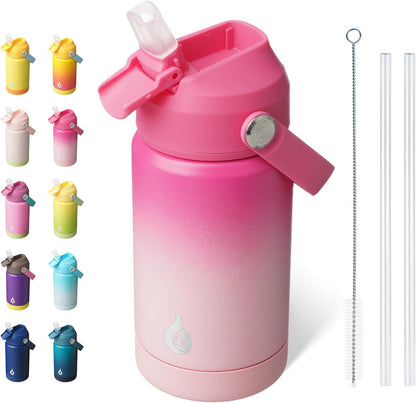 BJPKPK Insulated Water Bottle with Straw Lid, 18oz Thermo Water Bottles with Soft Nozzle, Flex Handle & Non-slip Boot, BPA Free Leak Proof Stainless Steel Metal Thermo, Tumblers, Cups,Sea Salt