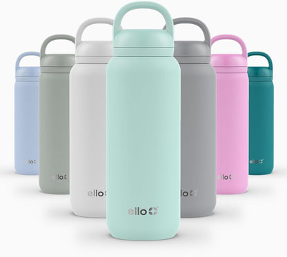 Ello Cooper 22oz Stainless Steel Water Bottle with Straw and Carry Handle, Double Walled and Vacuum Insulated Metal, Leak Proof Locking Lid with Soft Silicone Spout, Reusable, BPA Free, Lilac