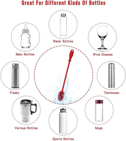 Silicone Bottle Cleaning Brush with Long Handle, 12.5" Water Bottle Cleaner for Baby Bottles, Hydro Flask, Sports Bottle, Vase, Glassware, Perfect for Smaller Diameter Bottle Openings (One Pack)