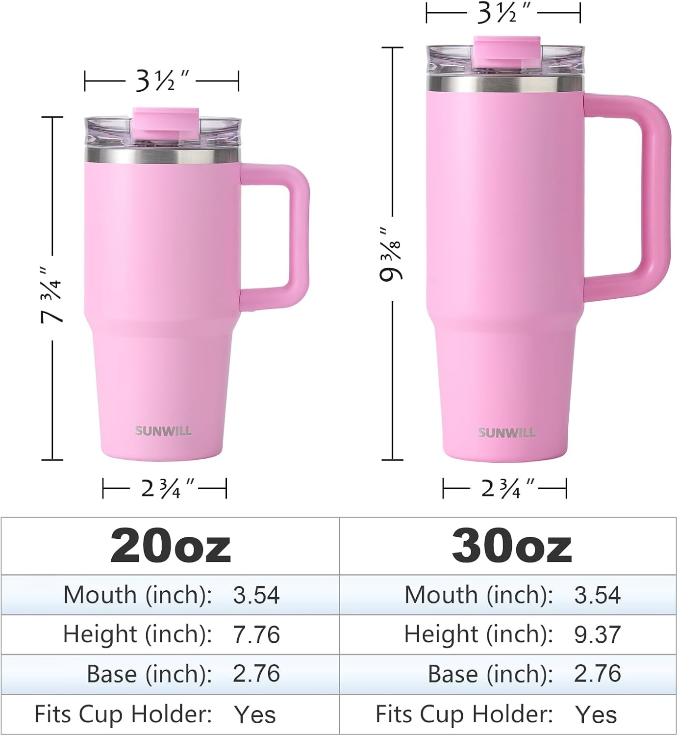 SUNWILL 20 oz Tumbler with Handle and Straw Leak Proof,Travel Coffee Mug with Lid, Stainless Steel Cup Insulated for Office & Gym, Cupholder Friendly, Powder Coated Orchid