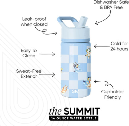Simple Modern Disney Minnie Mouse Kids Water Bottle with Straw Lid | 14oz Insulated Stainless Steel Kids Tumbler & Spill Proof Toddler Cup for School, Girls, Boys | Summit | Minnie Mouse Fun - Colors B