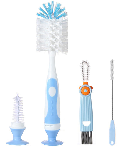 Ariseno 5-in-1 Baby Bottle Cleaner Set, Including Nylon & Silicone Bottle Brush, Cap, Straw & Nipple Brushes, BPA-Free (Grey)