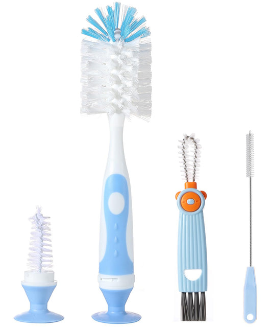 Ariseno 5-in-1 Baby Bottle Cleaner Set, Including Nylon & Silicone Bottle Brush, Cap, Straw & Nipple Brushes, BPA-Free (Grey)