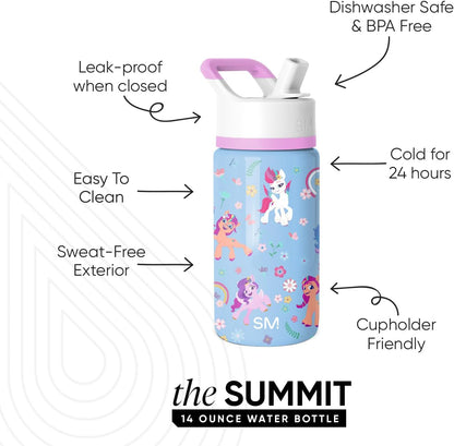 Simple Modern Disney Minnie Mouse Kids Water Bottle with Straw Lid | 14oz Insulated Stainless Steel Kids Tumbler & Spill Proof Toddler Cup for School, Girls, Boys | Summit | Minnie Mouse Fun - Colors A