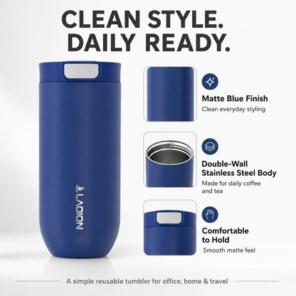 LAOION 17 oz Insulated Coffee Tumbler, Stainless Steel Travel Coffee Mug with Slider Lid, Reusable Iced Coffee Cup for Office, Car, Commute, Gray