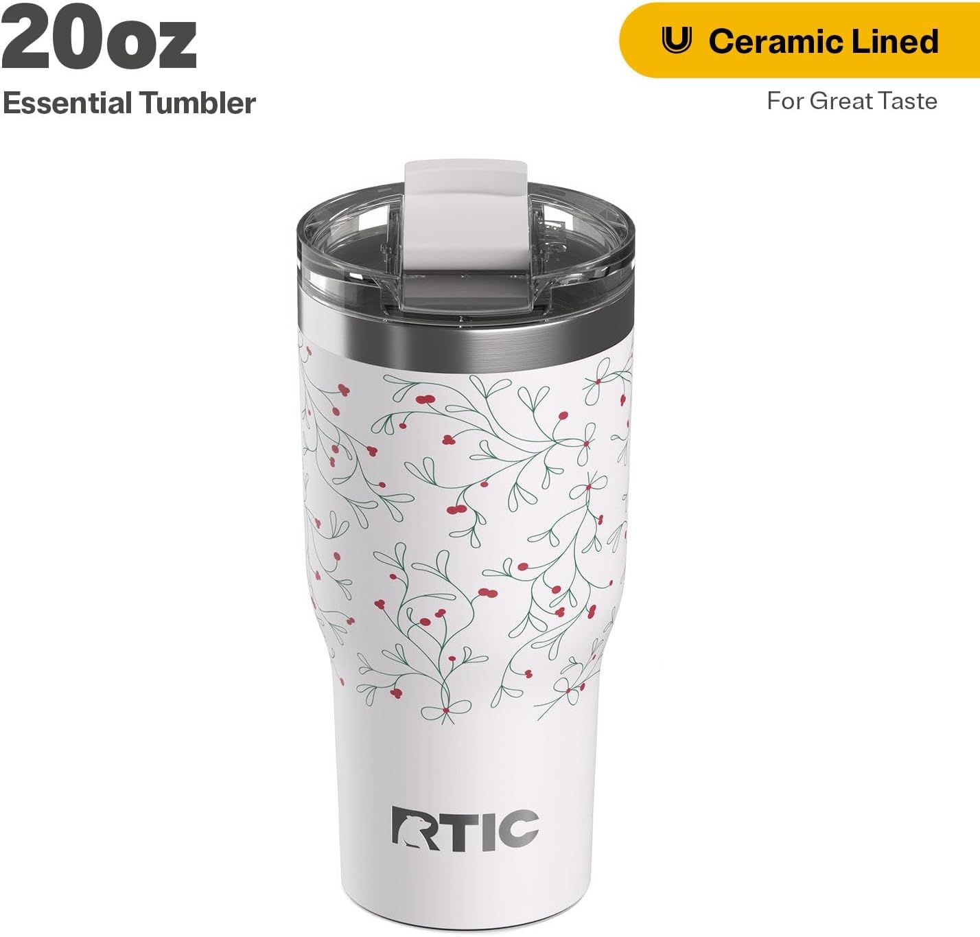 RTIC 20oz Essential Tumbler with Lid, Ceramic Lined, Insulated, Stainless Steel, Metal, Double Wall Vacuum-Insulation, Travel Cup for Iced Coffee, Tea, Hot and Cold Drink, Graphite