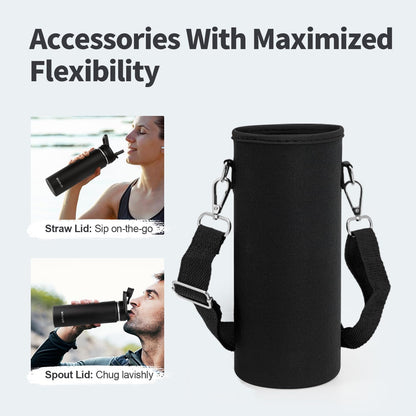 WixByti 40 oz Insulated Water Bottle with Straw (Cold for 36 Hrs), Stainless Steel Triple Wall Vacuum Sports Water Jug, Leakproof Hydro Cup Flask with Paracord Handle & Straw Spout Lids & DIY Stickers