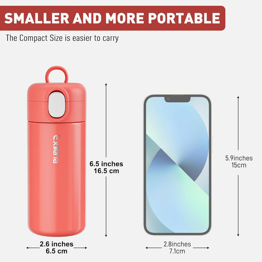 Exllena 10oz Small Insulated Water Bottle with One-Touch Soft Straw Lid, Double-Wall Vacuum Small Travel Water Bottle for Cold&Hot Drinks–Leak-Proof, Mini Flask for Handbag, Yoga, Sport(Mint)