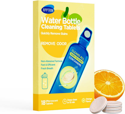 Water Bottle Cleaning Tablets, 18 Pack Bottle Clean Tablet Hydration Bladder Cleansing Tablets for Hydration Bladder, Water Bottle, Individually Packed, Apple Flavor