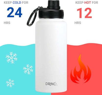 Drinco Stainless Steel Water Bottle Spout Lid Vacuum Insulated Double Wall Water Bottle Wide Mouth (40oz 32oz 22oz 18oz 14oz) Leak Proof Keep Cold Sport Camping Hiking (22 oz, 22oz Black)