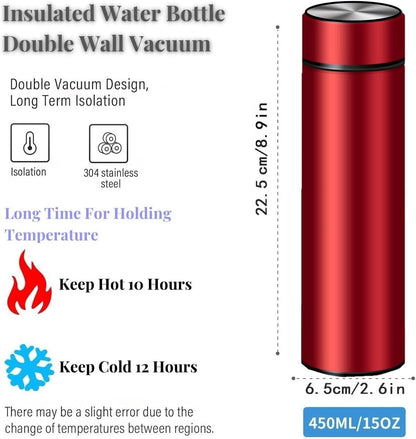 Insulated Water Bottles- Vacuum Tumbler for Coffee, Tea and Drinks with Stainless Steel Infuser - 15 oz Tea Thermo Travel Bottle/Keeps Drinks Hot or Cold for Hours/Gift Packing (Silver)