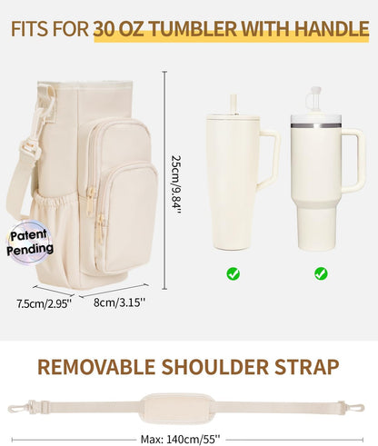 sportsnew Water Bottle Carrier Bag with Phone Pocket for 30oz 40oz Tumbler with Handle Accessories Insulated Water Bottle Holder Pouch with Strap Crossbody with Straw Cover
