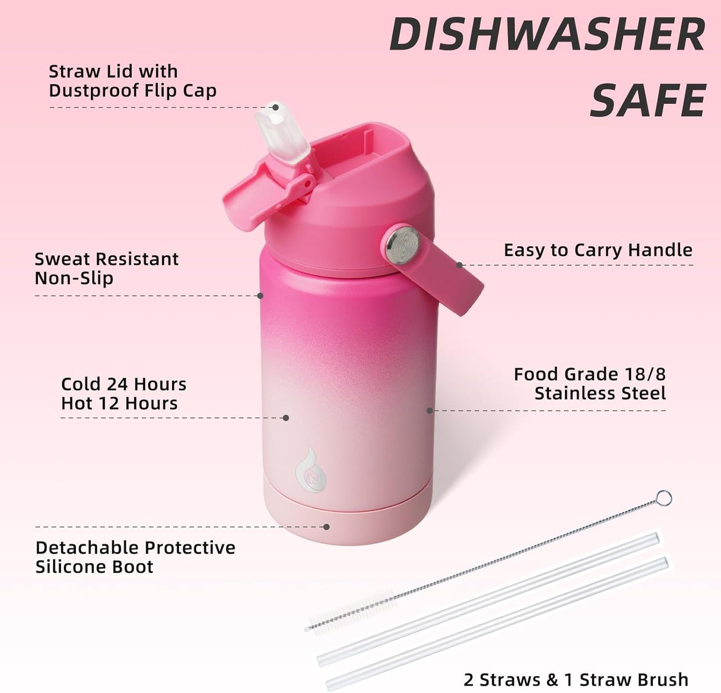 BJPKPK Insulated Water Bottle with Straw Lid, 18oz Thermo Water Bottles with Soft Nozzle, Flex Handle & Non-slip Boot, BPA Free Leak Proof Stainless Steel Metal Thermo, Tumblers, Cups,Sea Salt