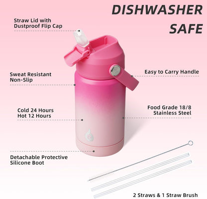 BJPKPK Insulated Water Bottle with Straw Lid, 18oz Thermo Water Bottles with Soft Nozzle, Flex Handle & Non-slip Boot, BPA Free Leak Proof Stainless Steel Metal Thermo, Tumblers, Cups,Sea Salt