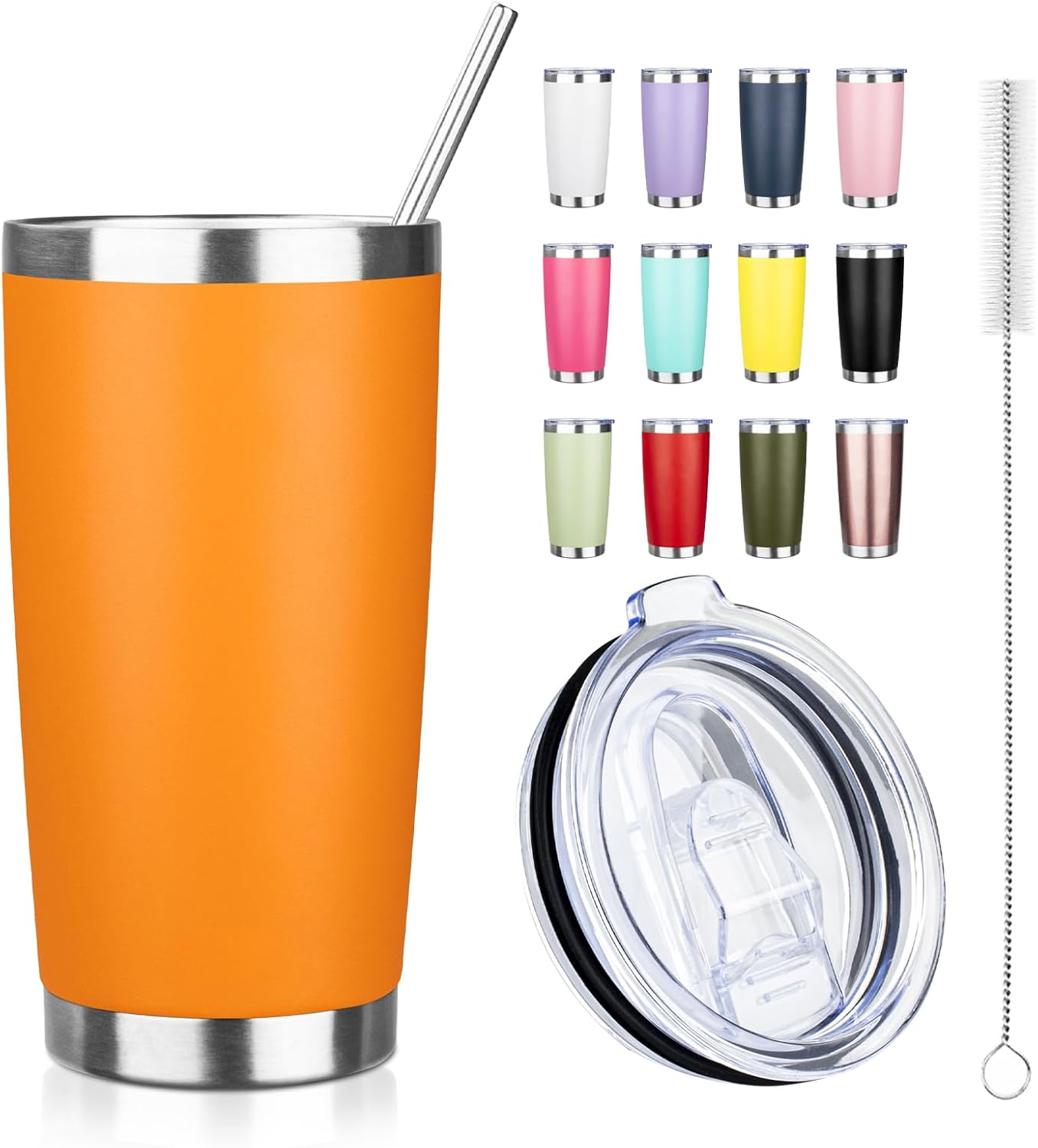 20oz Tumbler with Straw and Brush, Stainless Steel Vacuum Insulated tumbler, Double Wall Insulated Coffee Tumbler for Outdoor, Home, Travel,Office (Buff,1pcs)