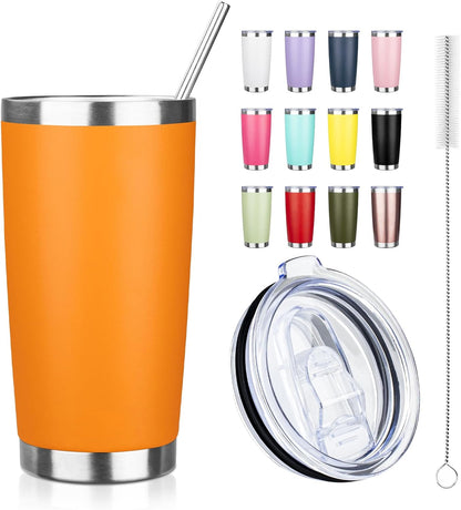 20oz Tumbler with Straw and Brush, Stainless Steel Vacuum Insulated tumbler, Double Wall Insulated Coffee Tumbler for Outdoor, Home, Travel,Office (Buff,1pcs)