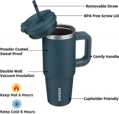 BJPKPK 30oz Stainless Steel Insulated Tumbler With Handle And Lid Straw Travel Coffee Mug Thermal Cup,Black