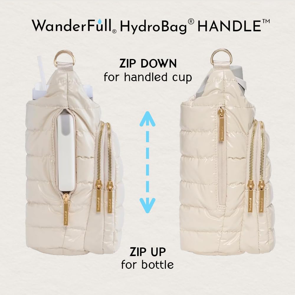 WanderFull Original HydroBag Handle® Zipper Slot for Handle, Hands-Free Crossbody Water Bottle Holder & Tumbler Accessories