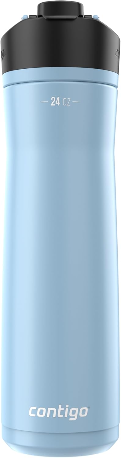 Contigo Cortland Chill 2.0 Vacuum-Insulated Stainless Steel Water Bottle, Spill-Proof Sip Technology, Interchangeable Lid, 24oz, Steel/Licorice, Perfect for Fitness Travel Everyday Use