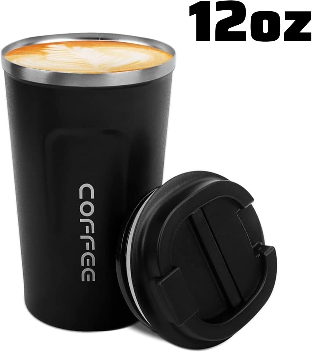 MOMSIV 12oz Travel Mug, Insulated Coffee Cup with Leakproof Lid, Travel Coffee Mug Vacuum Stainless Steel Double Walled Reusable Coffee Cup for Hot and Cold Water Coffee