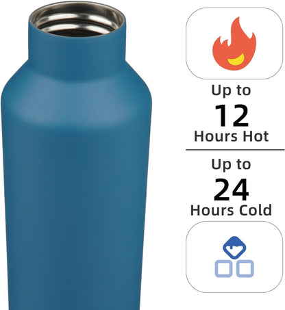 Konokyo Insulated Water Bottle with Straw,25 OZ Double Wall Vacuum Stainless Steel Water Flask with 2 Lids,Black