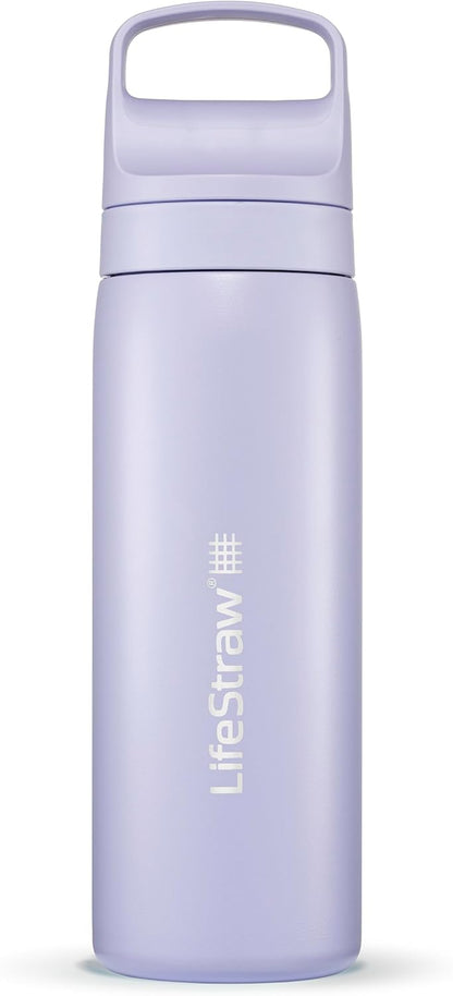 LifeStraw Go Series — Insulated Stainless Steel Water Filter Bottle for Travel and Everyday Use Removes Bacteria, Parasites and Microplastics, Improves Taste, 1L Aegan Sea
