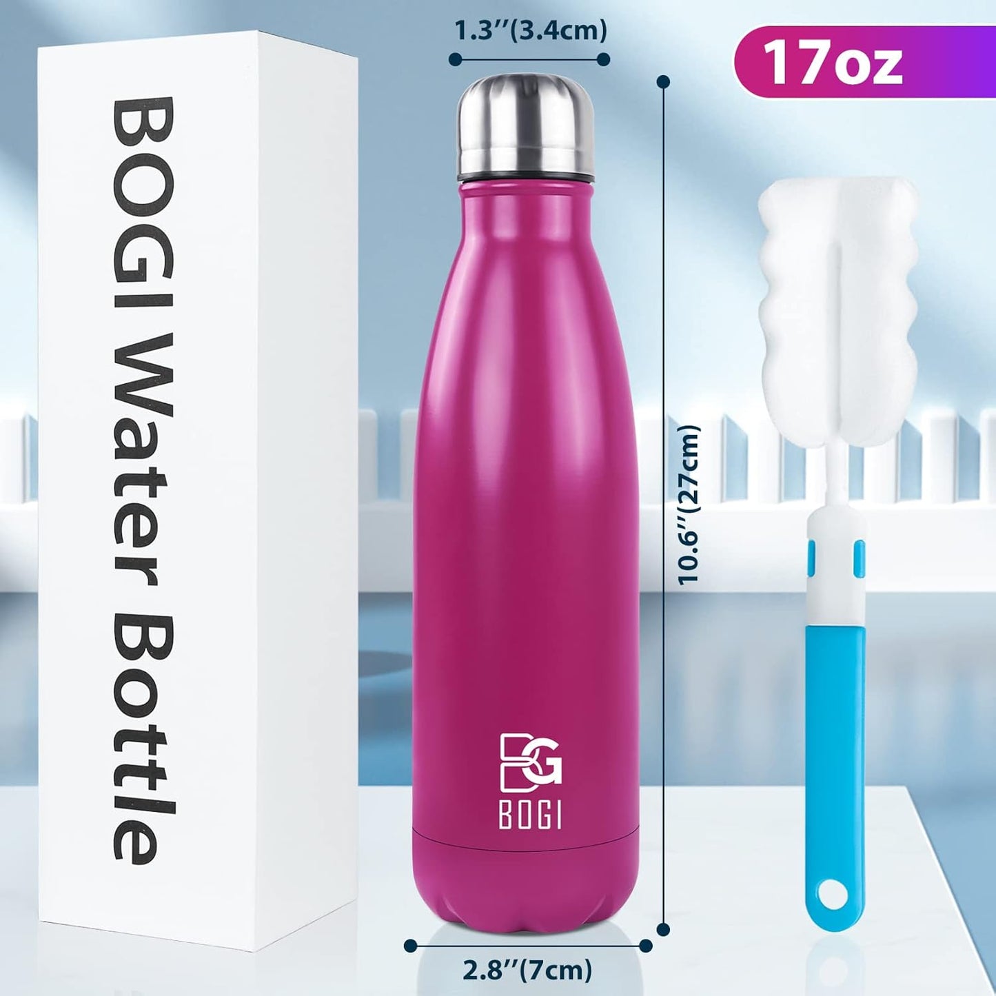 BOGI 17oz Insulated Water Bottle Double Wall Vacuum Stainless Steel Water Bottles, Leak Proof Metal Sports Water Bottle Keeps Drink Hot and Cold - Perfect for Outdoor Sports Camping Biking (Purple)
