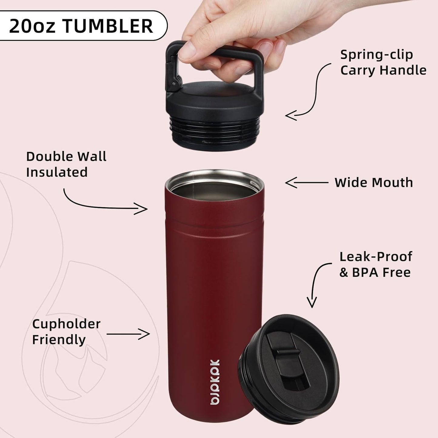 BJPKPK Insulated Water Bottle with 2 Lids,20 oz Double Wall Stainless Steel Vacuum Tumbler Travel Coffee Mug,Wide Mouth Thermal Cup,Haze Blue