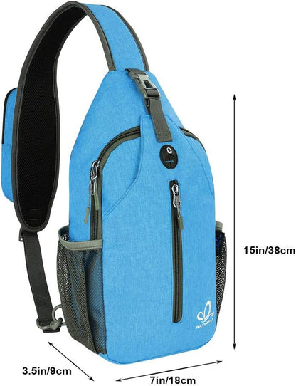 WATERFLY Crossbody Sling Backpack Sling Bag Travel Hiking Chest Bag Daypack (Black)