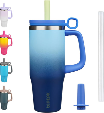 BJPKPK 50oz Insulated Tumbler with Handle Stainless Steel Travel Coffee Mug with Lid Reusable Large Water Bottle with Straw,Sky