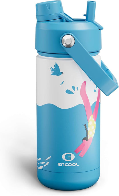 ENCOOL Insulated Water Bottle with Straw Stainless Steel Water Bottle, Leak-Proof, BPA-Free, Double Wall Vacuum Keeps Cold for 24 Hours for Sports, Travel, School (26 oz, Cotton Candy) - Colors A