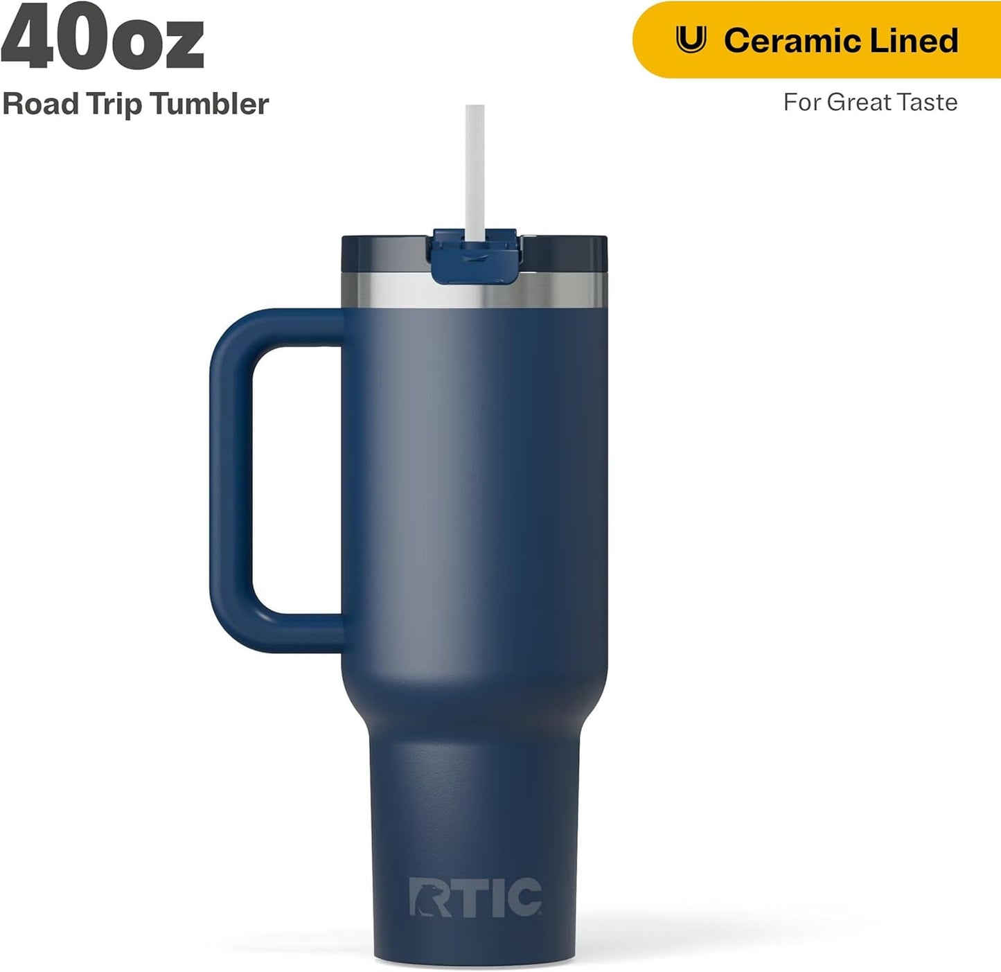 RTIC 30 oz Road Trip Tumbler Double-Walled Ceramic Lined InsulatedStainless Steel Portable Travel Coffee Mug Cup with Lid, Handle and Straw, Periwinkle Bouquet