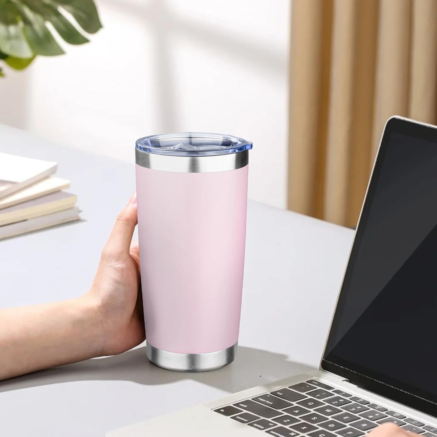 20oz Tumbler with Lid Double Wall Vacuum Insulated Travel Coffee Mug Stainless Steel Thermal Cup Powder Coated Sturdy Coffee Tumbler for Hot and Cold Beverage (Baby blue,1)