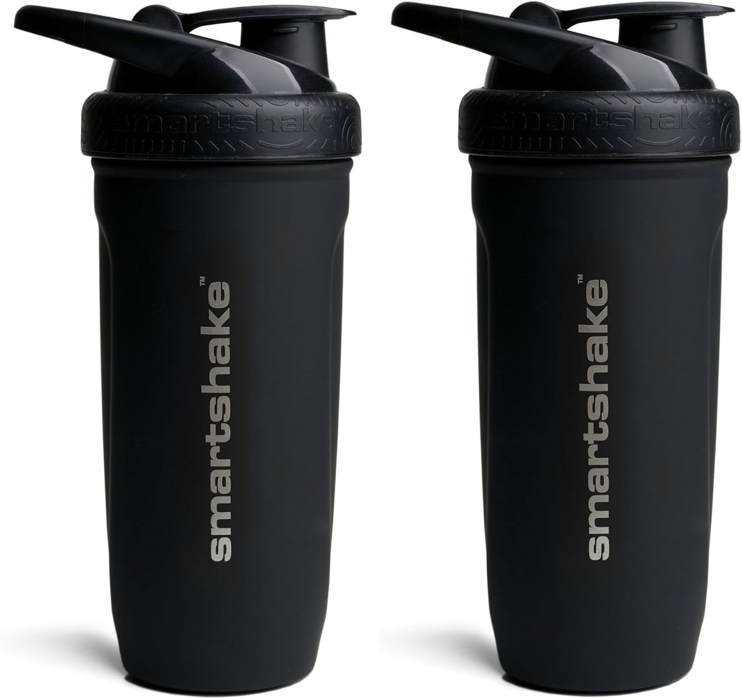 Smartshake 2 Pack Stainless Steel Non-Insulated Protein Shaker Bottle for Protein Mixes, 30 fl oz | Leak Proof Shaker Cups for Protein Shakes | Protein Shaker Bottle Pack | Black