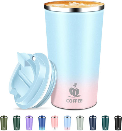 Insulated Travel Coffee Mug Reusable Coffee Tumbler Cup with Flip Lid Leak Proof Spill Proof for Office School Party Camping Hot and Cold Drink,Stainless Steel 17oz (Black)