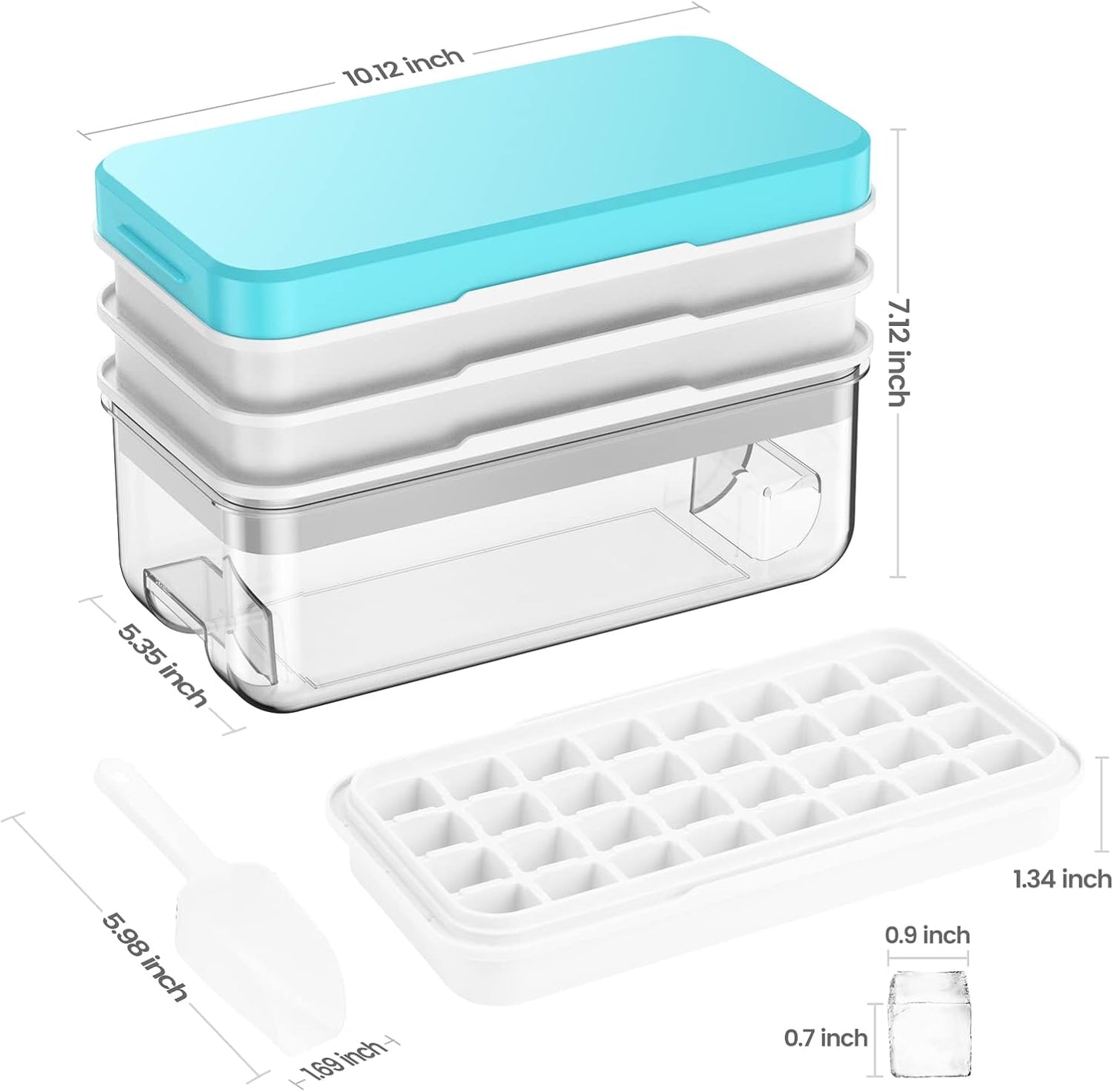 Ice Cube Tray with Lid and Bin, PHINOX 56 pcs Ice Trays for Freezer, Ice Cube Trays for Freezer with 2 trays, Container, Lid & Ice Scoop, BPA Free