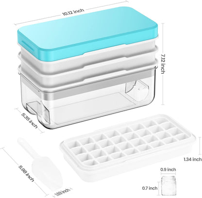 Ice Cube Tray with Lid and Bin, PHINOX 56 pcs Ice Trays for Freezer, Ice Cube Trays for Freezer with 2 trays, Container, Lid & Ice Scoop, BPA Free