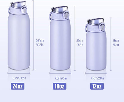 Insulated Water Bottle 24 oz with Dustproof Lid, Carry Handle & Tea Infuser, BPA-Free & Leakproof, Stainless Steel Water Bottles Ideal for Fitness, Hiking, Office & Outdoor Use (Black)