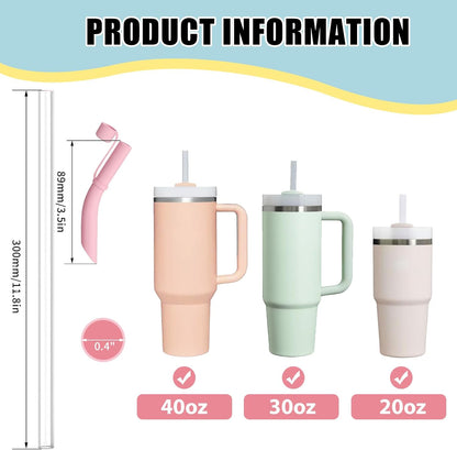 Reusable Tritan Straws with Silicone Tips 8 Pack, 11.8" BPA Free Drinking Straws Compatible with Stanley 40 oz 30 oz up Tumblers with Cleaning Brush, Dust-Proof Cover Cap for Car Travel Office Home