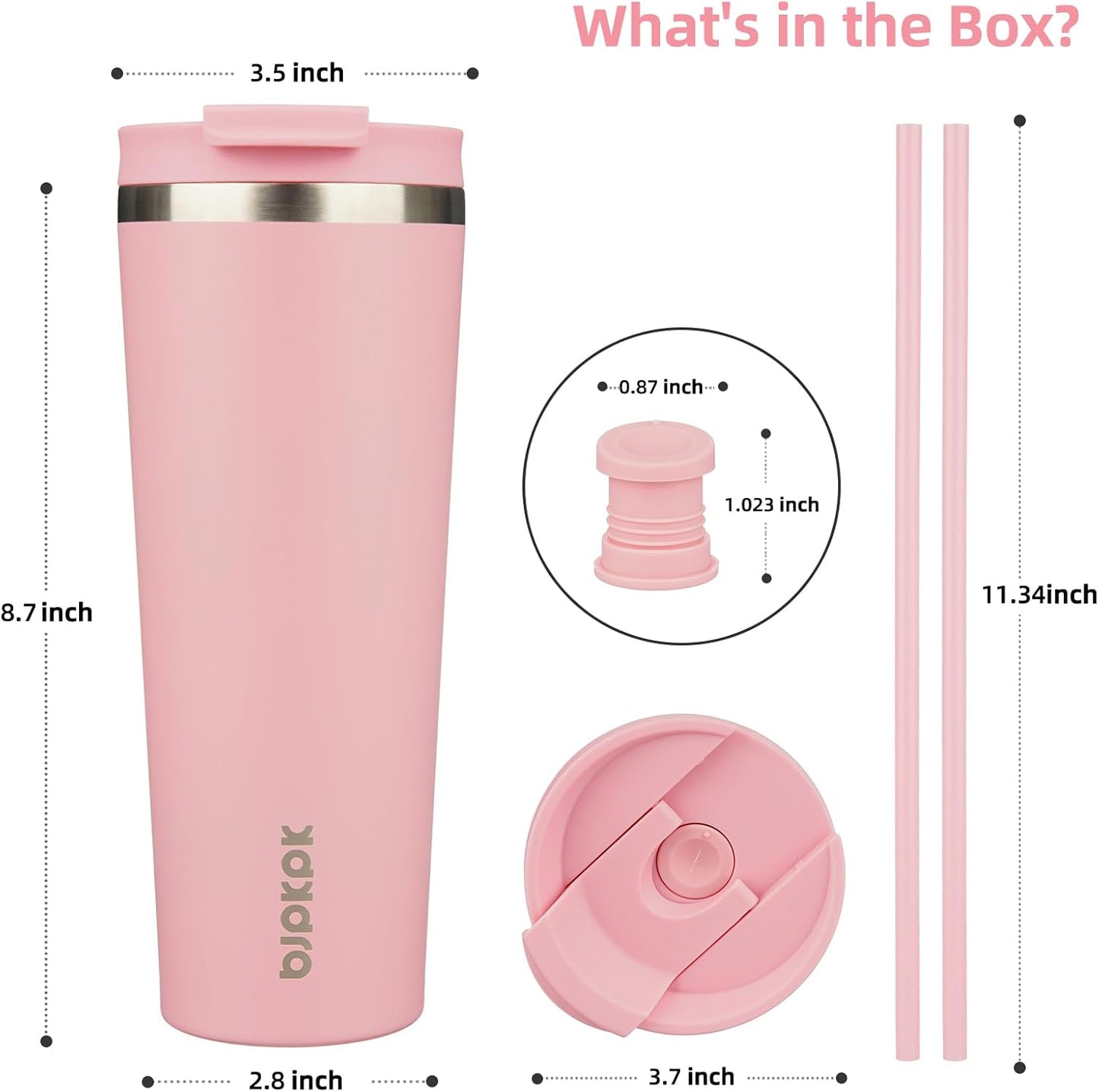BJPKPK 22oz Insulated Tumbler With lid And Straw Stainless Steel Tumblers Travel Coffee Mug Reusable Thermal Cup,Sky