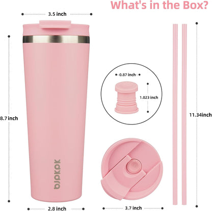 BJPKPK 22oz Insulated Tumbler With lid And Straw Stainless Steel Tumblers Travel Coffee Mug Reusable Thermal Cup,Sky