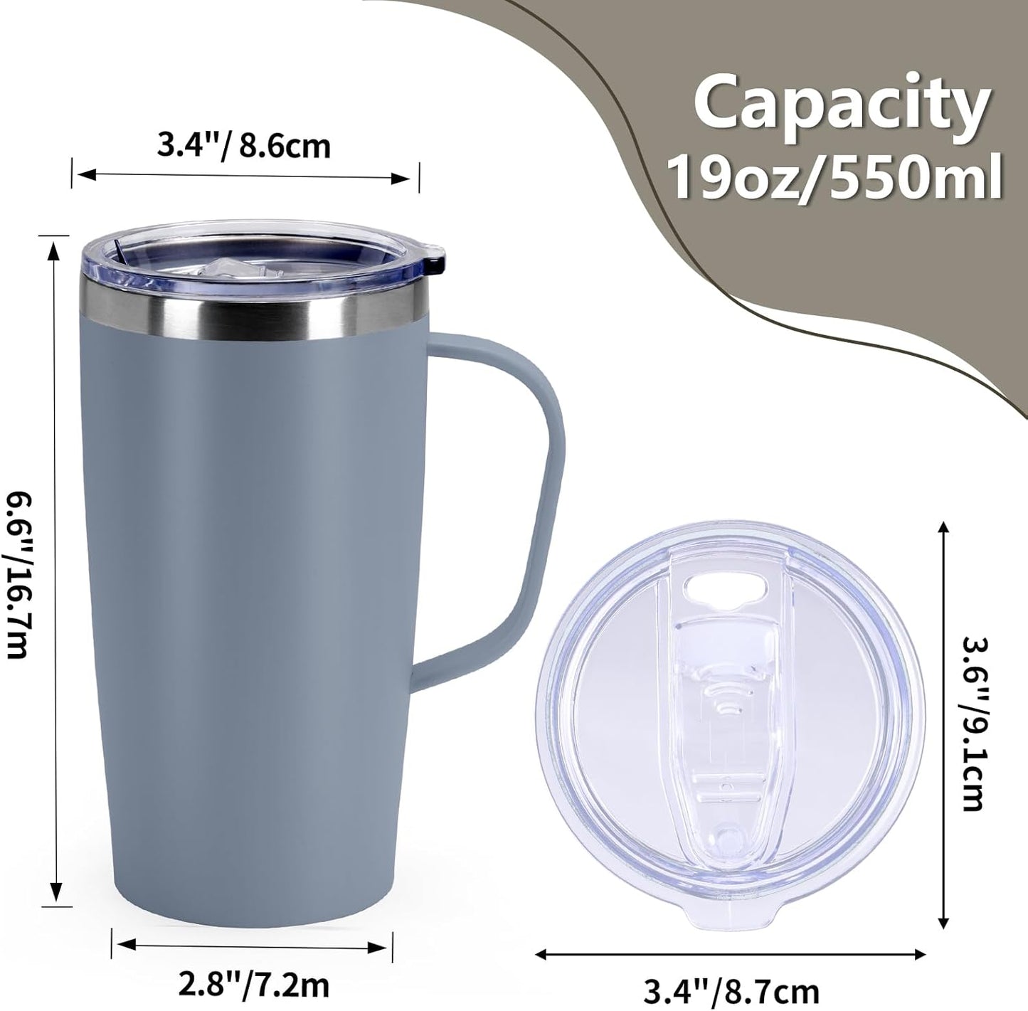 Trwcrt 19oz Insulated Coffee Mug with Handle, Double Wall Vacuum Stainless Steel Travel Coffee Tumbler, Blue