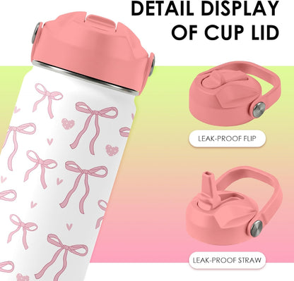 Strawberry Gifts for Kids - 16oz Pink Kids Water Bottle with Straw Lid, Stainless Steel Insulated Water Bottle, Leakproof, BPA-Free, for Girls, School, Strawberry Lover Children Birthday Gift Cup(1pc)