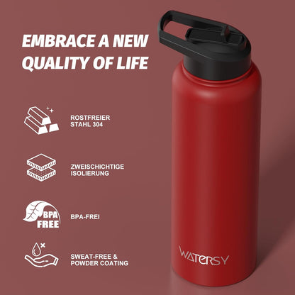 40oz Insulated Water Bottle (Cold for 48 Hrs),BPA Free&Leak Proof,Stainless Steel Water Flask,Water Jug with Straw Spout Lids for Gym,Hiking,Travel,Black Blue