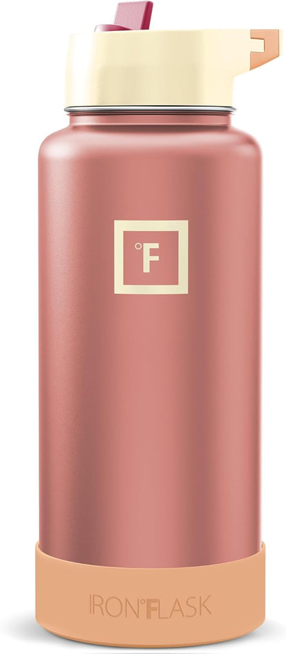 IRON °FLASK Camping & Hiking Hydration Flask with Straw, Wide Mouth Insulated Stainless Steel Sports Water Bottle - 22 oz Aurora