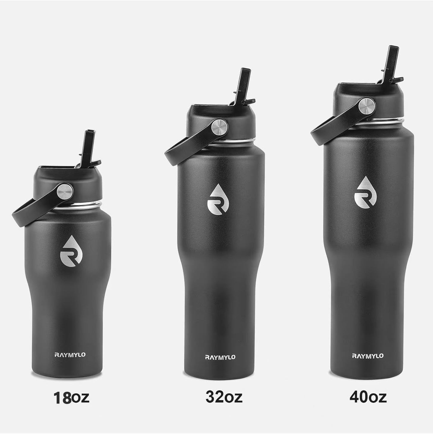 RAYMYLO 40 oz Insulated Water Bottle with Straw fit in Car Cup Holder, Triple Wall Vacuum Stainless Steel(Cold 48 hrs, Hot 24 hrs), Leakproof & Non-BPA, Hydro Travel Flask with Straw and Spout Lid