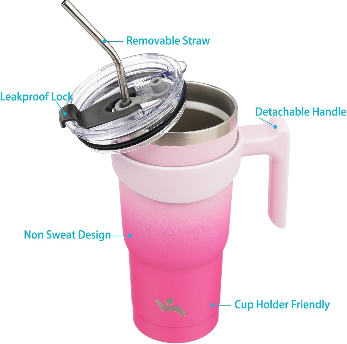 Konokyo 20 oz Tumbler with Handle and 2 Straw 2 Lid, Insulated Water Bottle Stainless Steel Vacuum Cup Reusable Travel Mug,Black