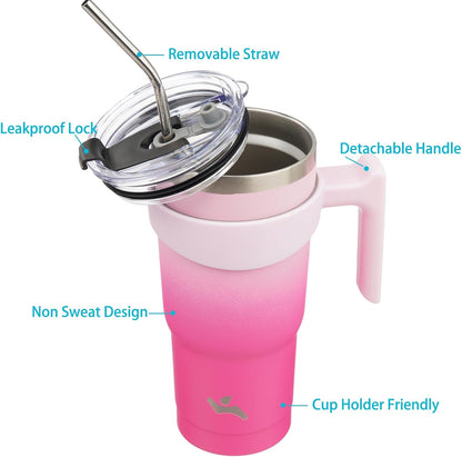 Konokyo 20 oz Tumbler with Handle and 2 Straw 2 Lid, Insulated Water Bottle Stainless Steel Vacuum Cup Reusable Travel Mug,Black