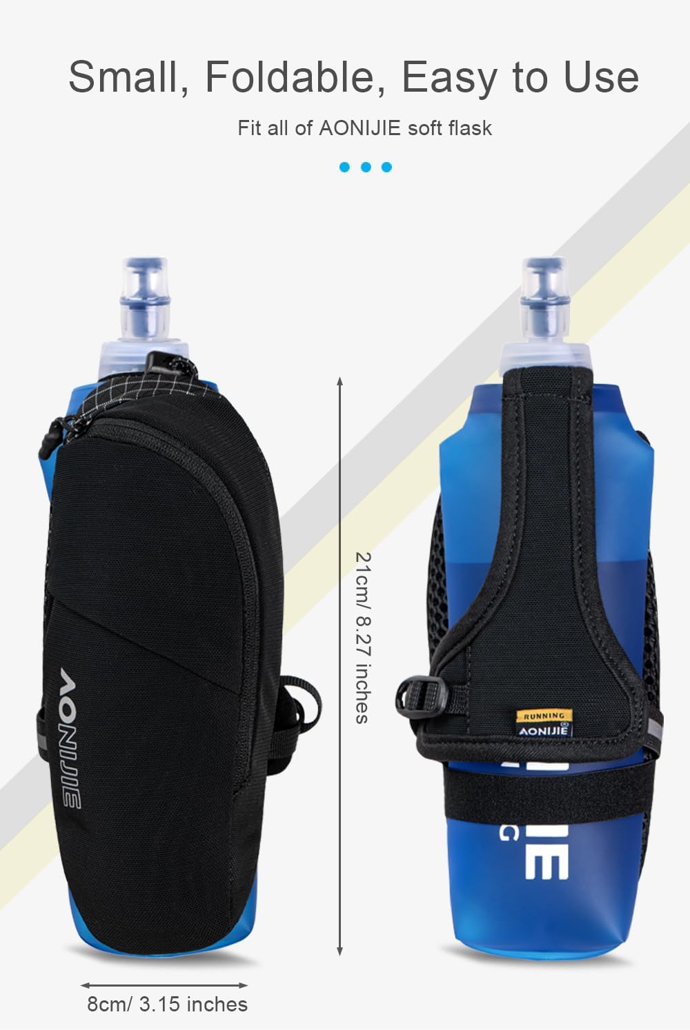 AONIJIE Handheld Water Bottle Running Small, 17oz (500ml) Soft Flask with Adjustable Strap Pocket, Lightweight Hand Water Bottle for Runners Marathon Hiking